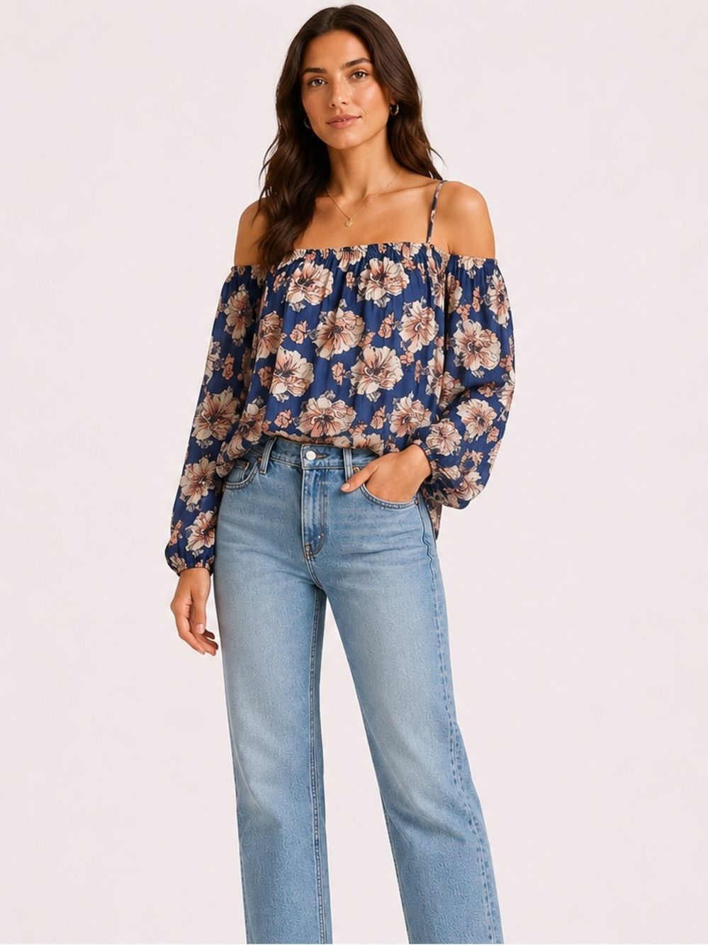 one clothing Navy Floral Off-Shoulder Blouse